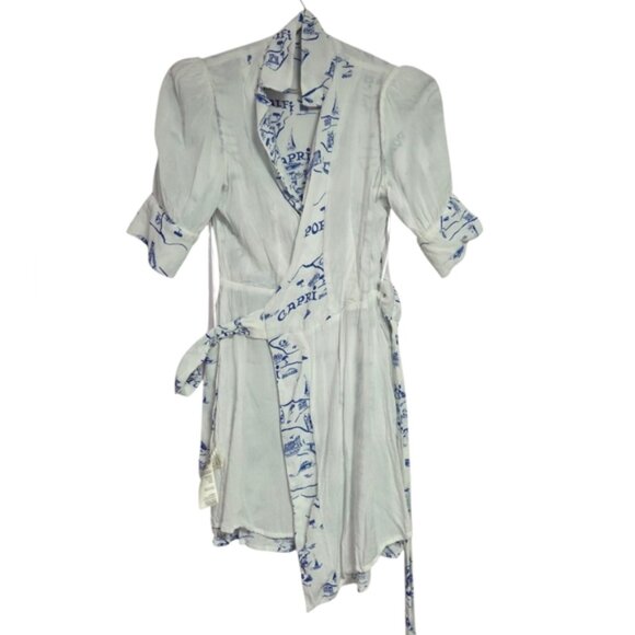 Anthropologie Maeve Chic Blue and White Wrap Mini Dress Size XSP - Picture 4 of 13